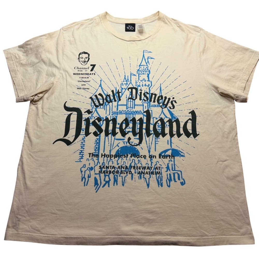 Disneyland T-Shirt XXL Cream 100th Anniversary Walt Disney Graphic Tee Like New